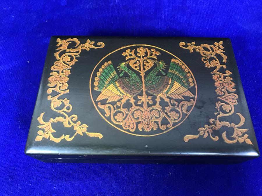 Vintage Lacquer Playing Card Box Decorated With Peacocks And Butterflies Signed G.W.D. '69 [Photo 9]