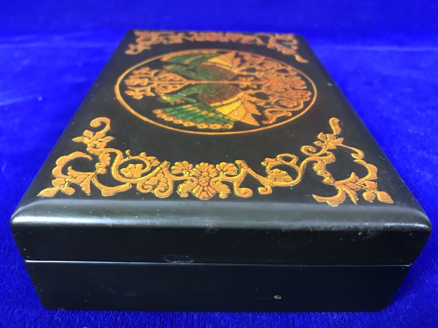 Vintage Lacquer Playing Card Box Decorated With Peacocks And Butterflies Signed G.W.D. '69 [Photo 16]