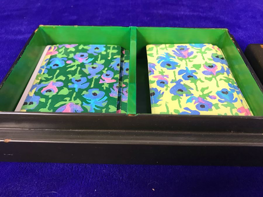 Vintage Lacquer Playing Card Box Decorated With Peacocks And Butterflies Signed G.W.D. '69 [Photo 2]