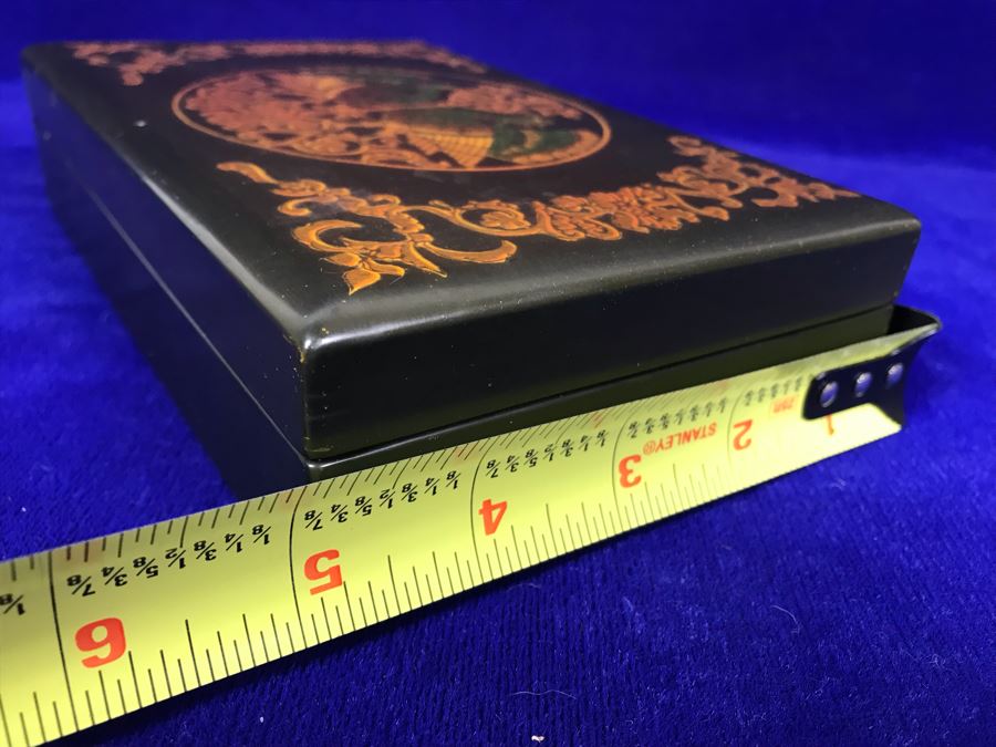 Vintage Lacquer Playing Card Box Decorated With Peacocks And Butterflies Signed G.W.D. '69 [Photo 4]