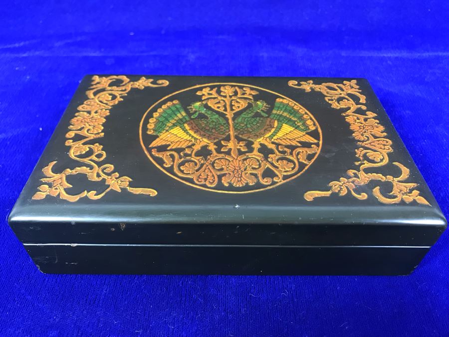 Vintage Lacquer Playing Card Box Decorated With Peacocks And Butterflies Signed G.W.D. '69 [Photo 8]