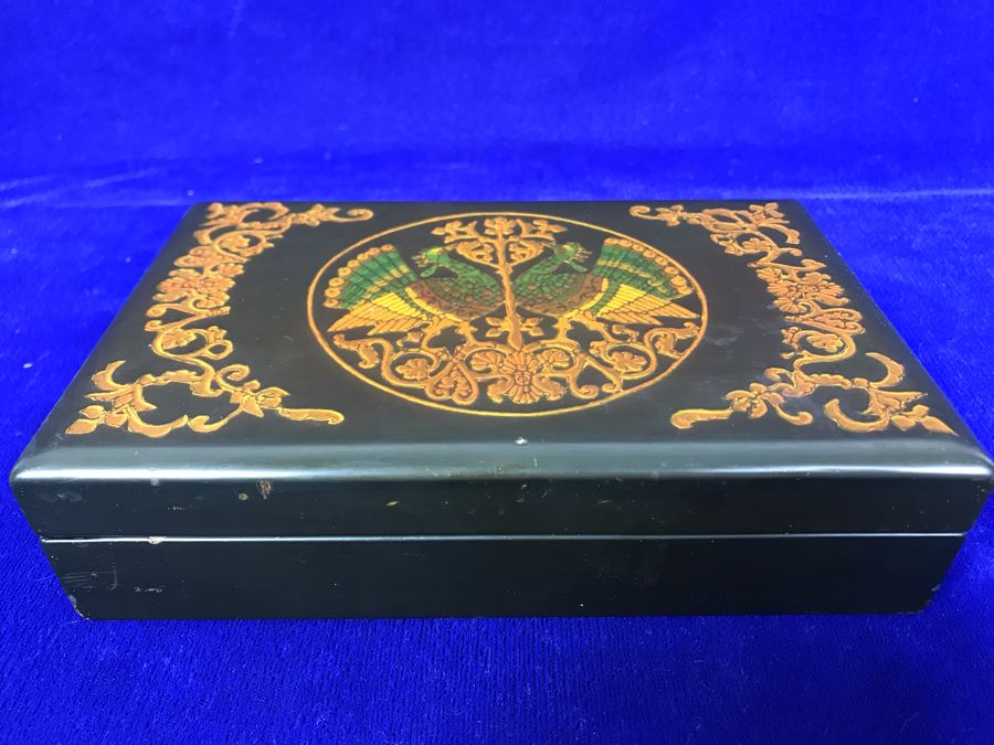 Vintage Lacquer Playing Card Box Decorated With Peacocks And Butterflies Signed G.W.D. '69 [Photo 7]