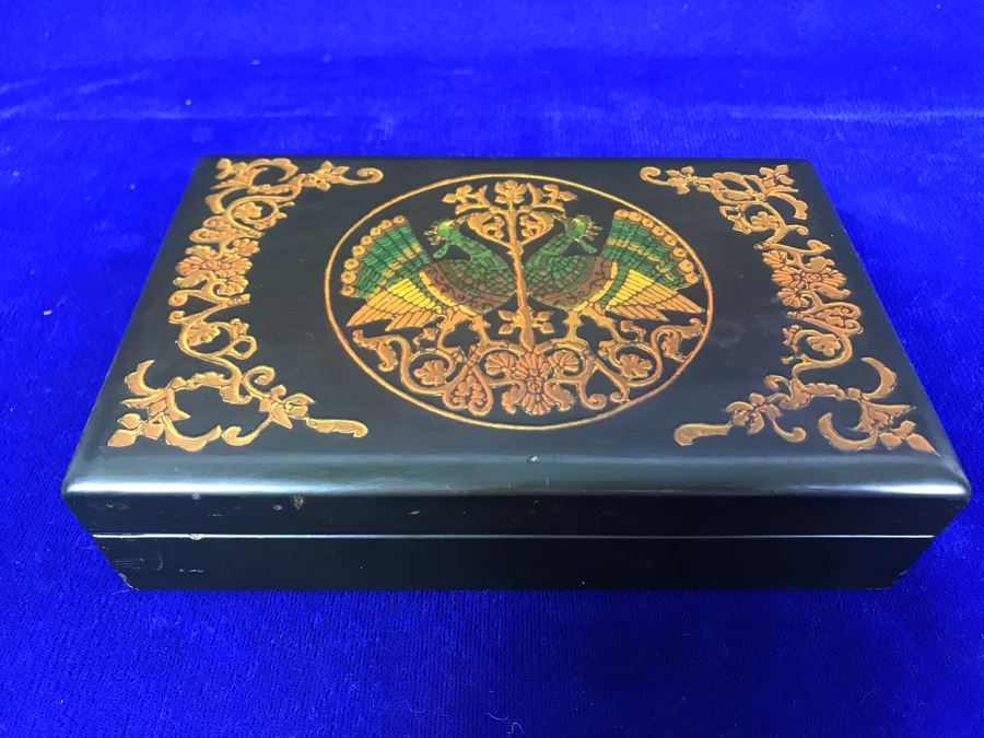 Vintage Lacquer Playing Card Box Decorated With Peacocks And Butterflies Signed G.W.D. '69 [Photo 6]