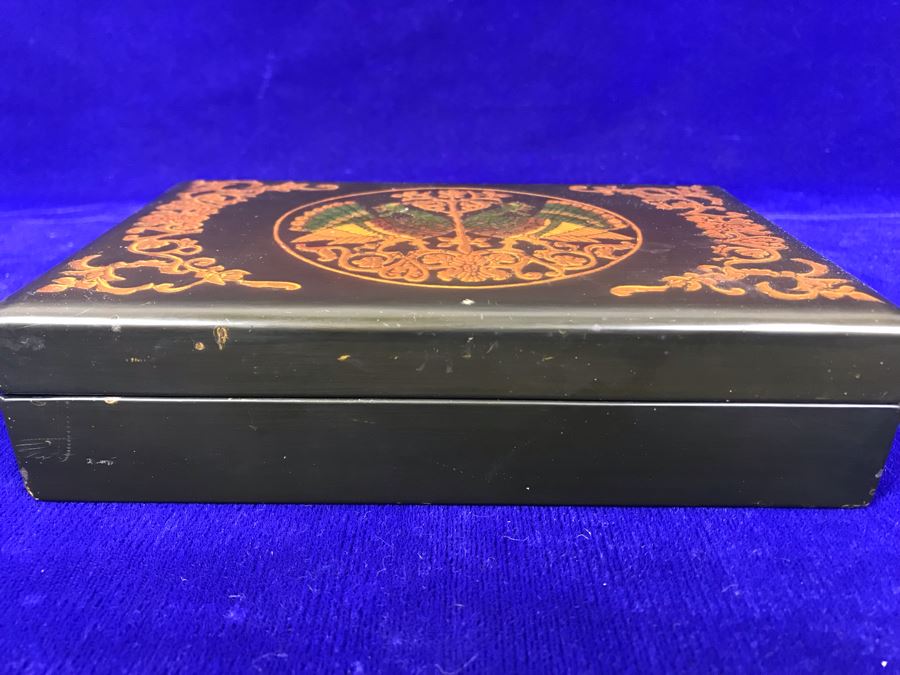 Vintage Lacquer Playing Card Box Decorated With Peacocks And Butterflies Signed G.W.D. '69 [Photo 15]