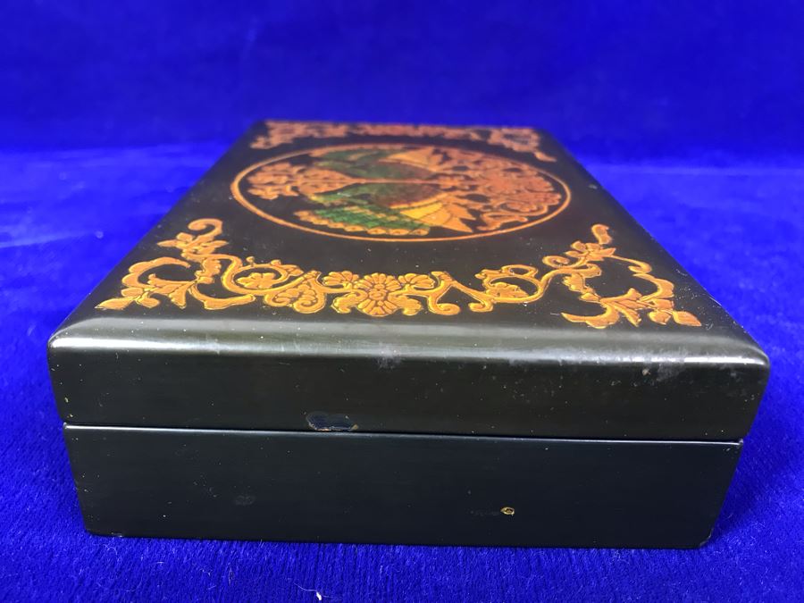 Vintage Lacquer Playing Card Box Decorated With Peacocks And Butterflies Signed G.W.D. '69 [Photo 17]