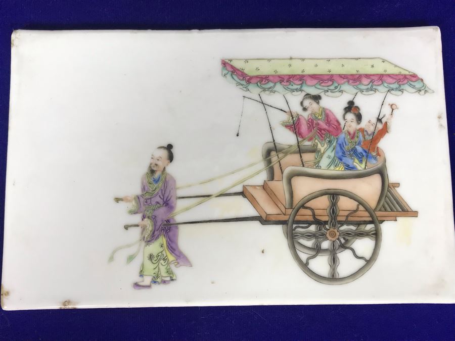 Antique Chinese Hand Painted Porcelain Tile 9' X 5.5'