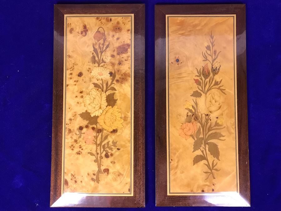 Pair Of Stunning Inlaid Wooden Wall Panels Floral Decoration Artwork 6' X 14' [Photo 1]