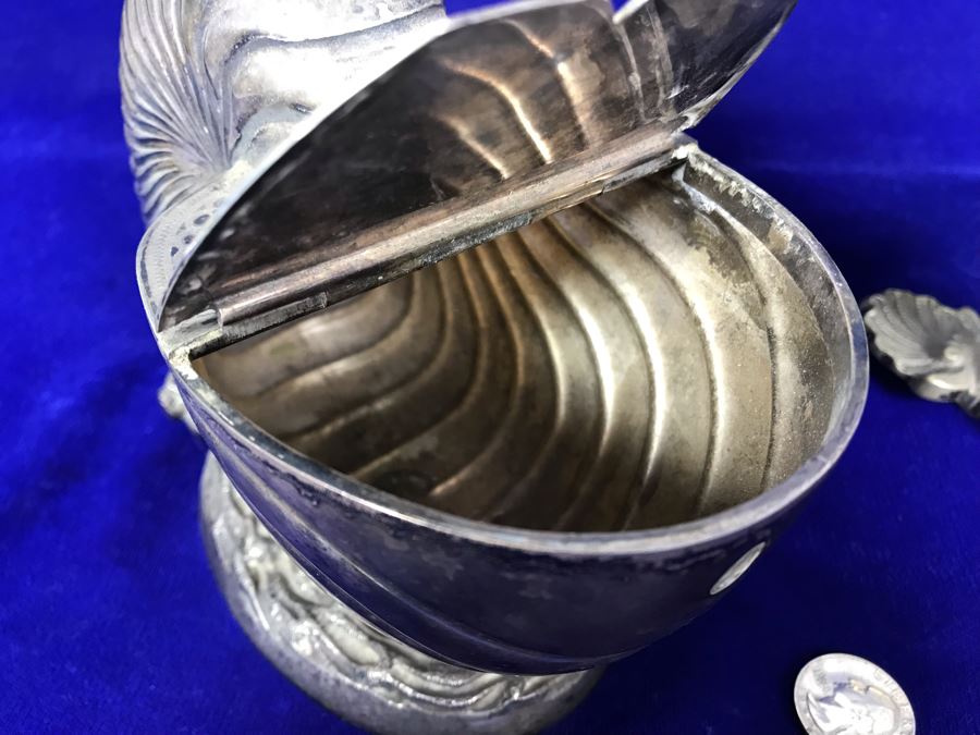 Pair Of Antique Victorian Nautilus Shell Silver Plated Spoon Warmers [Photo 6]