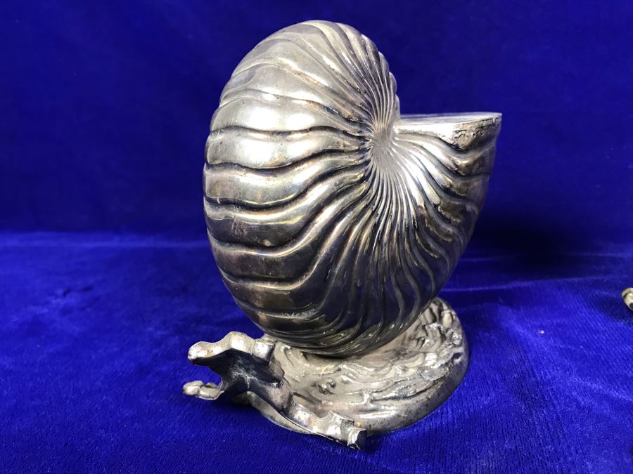 Pair Of Antique Victorian Nautilus Shell Silver Plated Spoon Warmers [Photo 9]