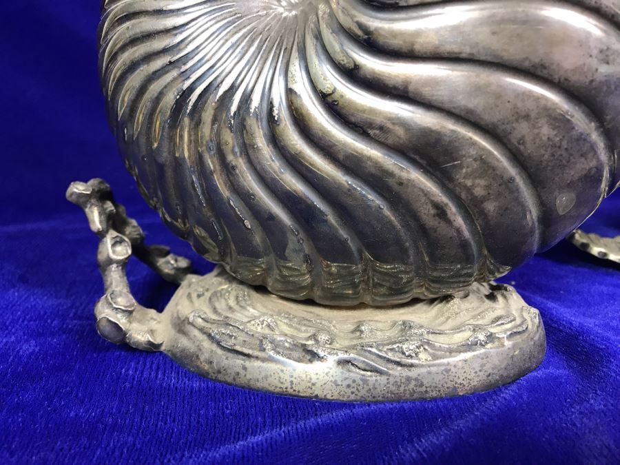 Pair Of Antique Victorian Nautilus Shell Silver Plated Spoon Warmers [Photo 5]