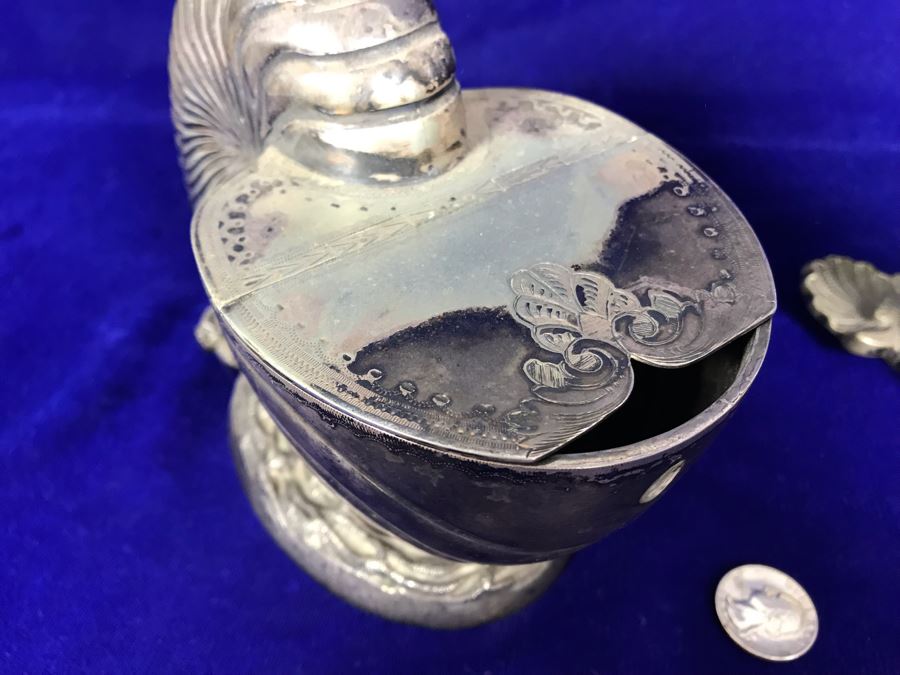 Pair Of Antique Victorian Nautilus Shell Silver Plated Spoon Warmers [Photo 7]