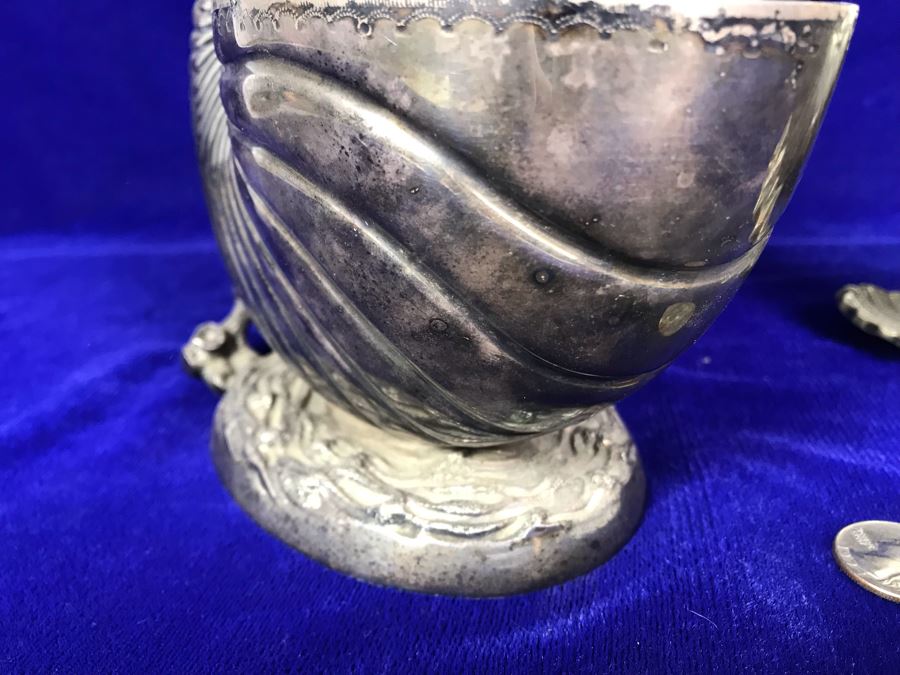 Pair Of Antique Victorian Nautilus Shell Silver Plated Spoon Warmers [Photo 8]