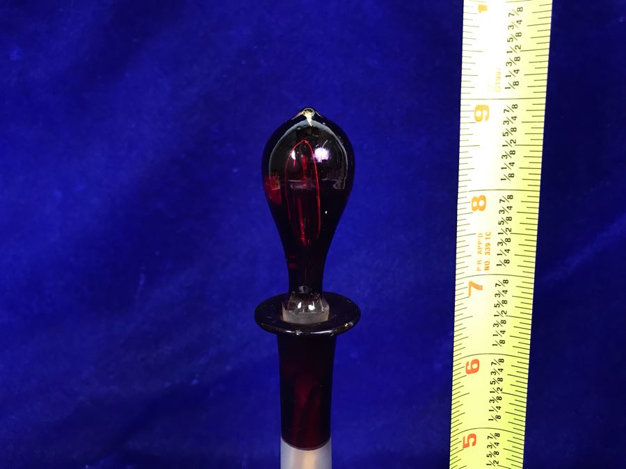Vintage Red Hand Blown Glass Bottle With Stopper 9'H [Photo 6]