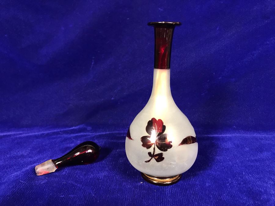 Vintage Red Hand Blown Glass Bottle With Stopper 9'H [Photo 5]