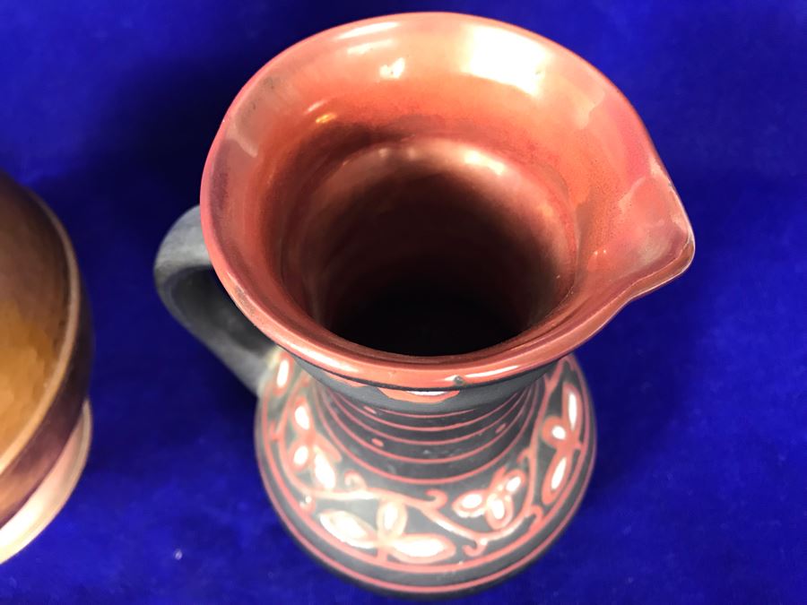 R: Vintage Tbilisi Ukraine USSR Pitcher, C: English Brass And Copper Vase, L: Mid-Century Japanese Pottery Vase [Photo 5]