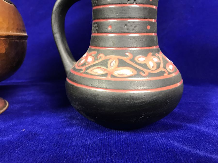 R: Vintage Tbilisi Ukraine USSR Pitcher, C: English Brass And Copper Vase, L: Mid-Century Japanese Pottery Vase [Photo 4]