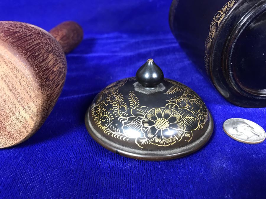 R: Turned Wooden Vase, C: Vintage Japanese Lacquer Box, L: Vintage Wooden Masher [Photo 12]