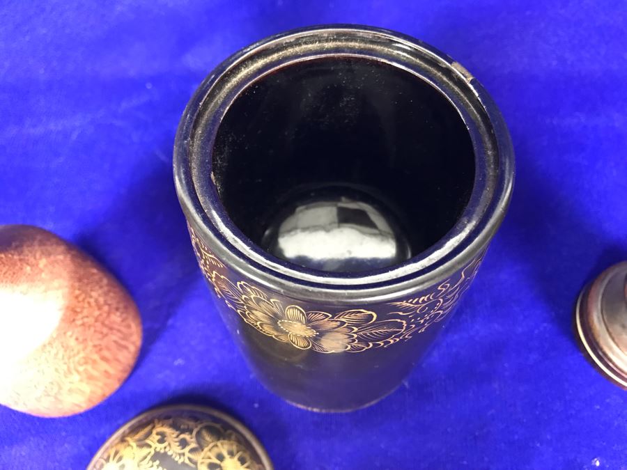 R: Turned Wooden Vase, C: Vintage Japanese Lacquer Box, L: Vintage Wooden Masher [Photo 5]