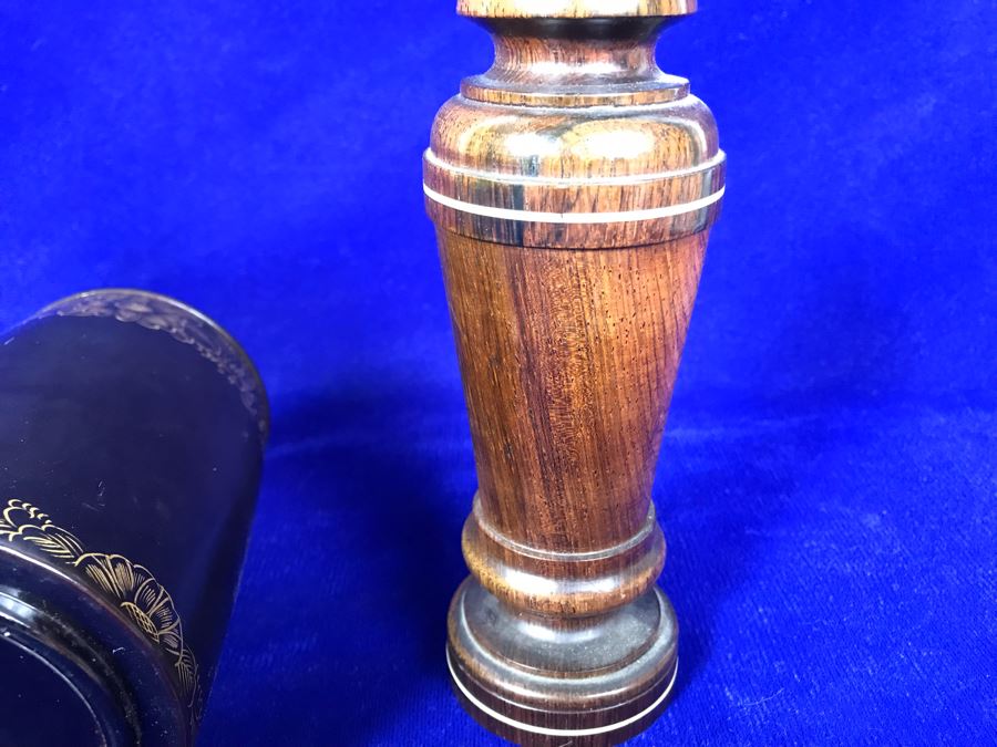 R: Turned Wooden Vase, C: Vintage Japanese Lacquer Box, L: Vintage Wooden Masher [Photo 7]