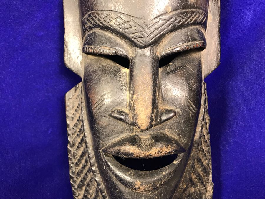 Large Vintage Carved Wooden Mask 22'H X 7'W [Photo 5]