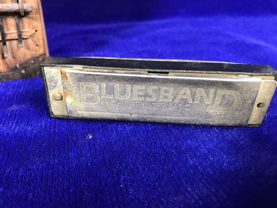R: Bluesband Hohner Harmonica, C: Vintage African Mbira Musical Instrument, L: Rattle [Photo 5]