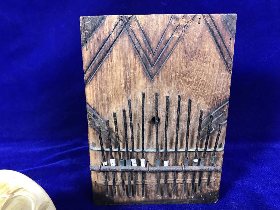 R: Bluesband Hohner Harmonica, C: Vintage African Mbira Musical Instrument, L: Rattle [Photo 2]