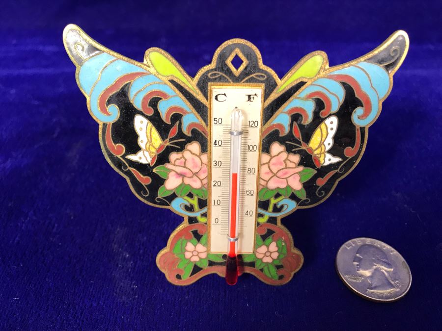 Vintage Cloisonne Butterfly Thermometer Stand [Photo 3]
