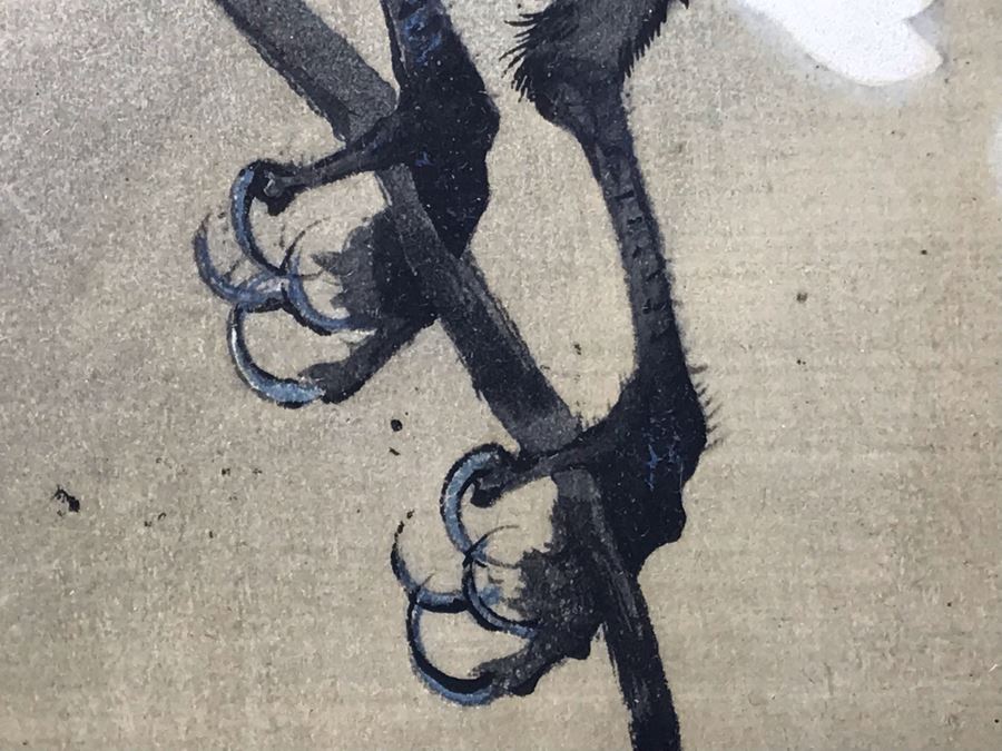 Vintage Original Signed Chinese Painting Featuring Black Crow Raven Bird On Tree Branch 8' X 14' [Photo 7]