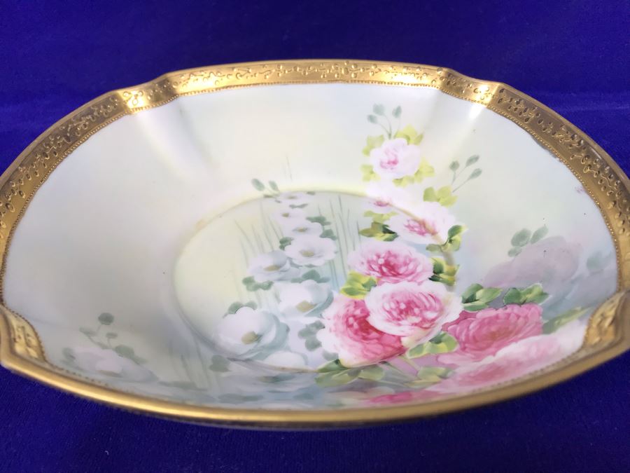Hand Painted Gold Rimmed NIPPON Japanese Bowl 9'W [Photo 3]