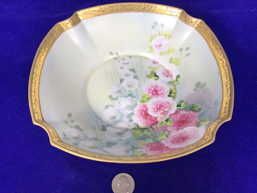 Hand Painted Gold Rimmed NIPPON Japanese Bowl 9'W [Photo 2]