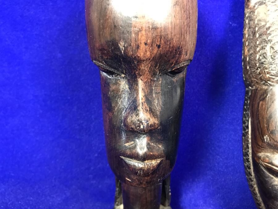 Pair Of Hand Carved Wooden Ethnic Figurines Sculptures - Right Piece Is Wall Sculpture 11'H [Photo 8]