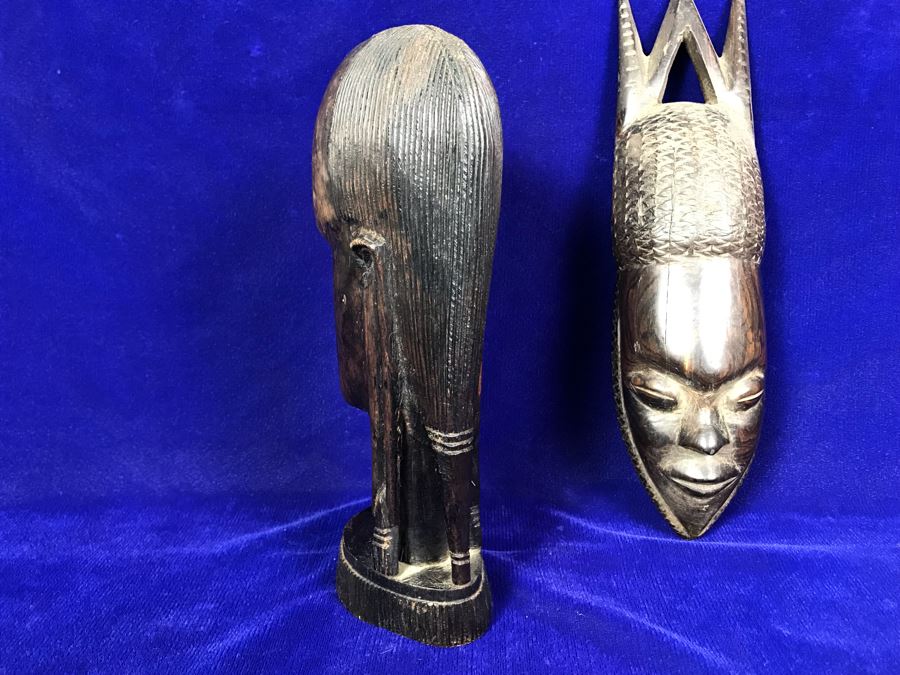Pair Of Hand Carved Wooden Ethnic Figurines Sculptures - Right Piece Is Wall Sculpture 11'H [Photo 10]
