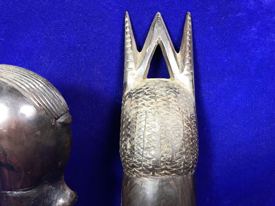 Pair Of Hand Carved Wooden Ethnic Figurines Sculptures - Right Piece Is Wall Sculpture 11'H [Photo 6]