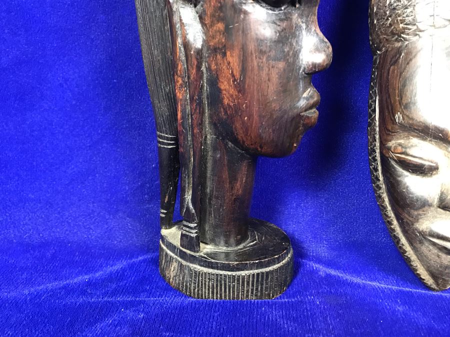 Pair Of Hand Carved Wooden Ethnic Figurines Sculptures - Right Piece Is Wall Sculpture 11'H [Photo 4]