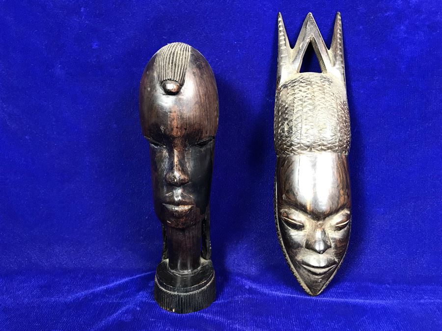 Pair Of Hand Carved Wooden Ethnic Figurines Sculptures - Right Piece Is Wall Sculpture 11'H [Photo 7]
