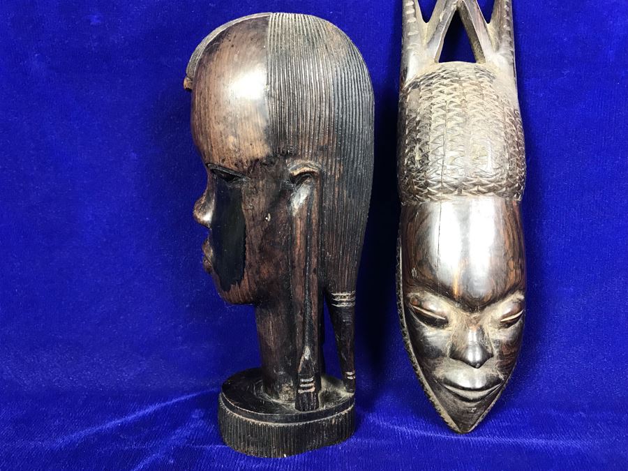 Pair Of Hand Carved Wooden Ethnic Figurines Sculptures - Right Piece Is Wall Sculpture 11'H [Photo 9]
