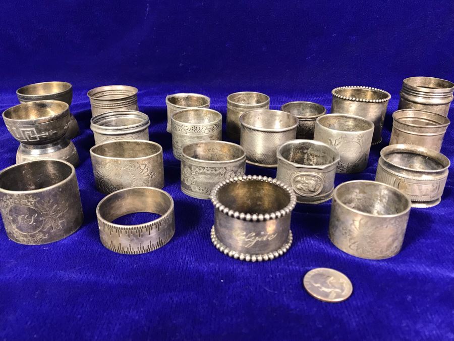 Collection Of Vintage Silverplate Mainly Monogrammed Napkin Rings [Photo 1]