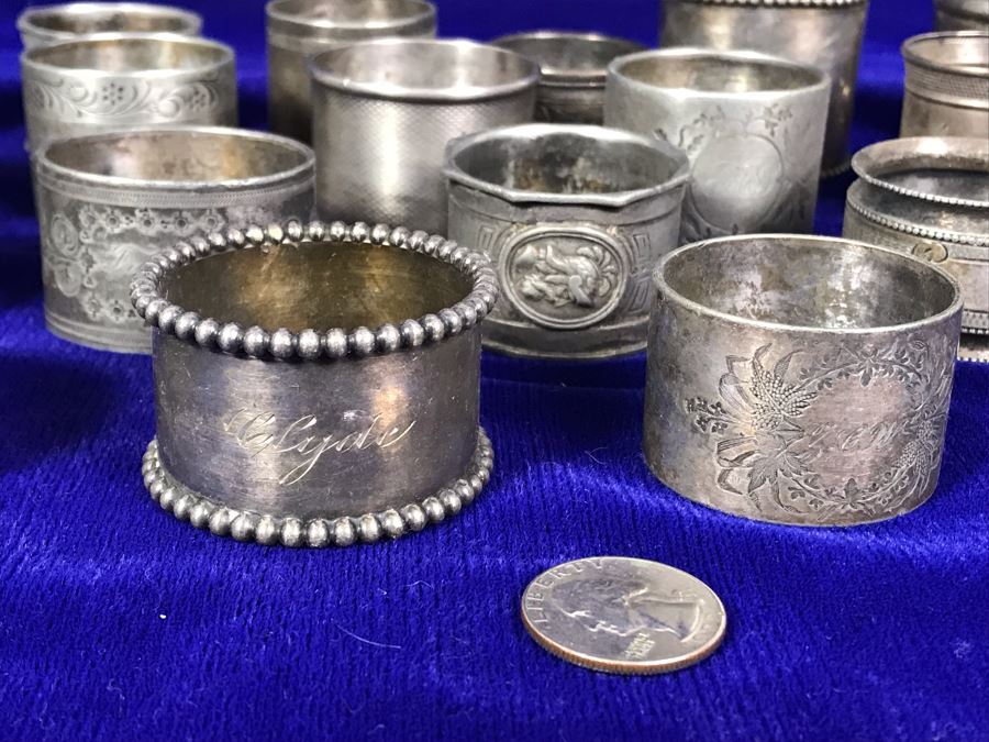 Collection Of Vintage Silverplate Mainly Monogrammed Napkin Rings [Photo 12]