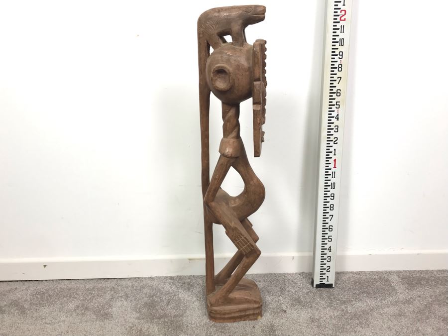 Large Wooden Hand Carved Ethnic Sculpture Figure 24'H [Photo 3]