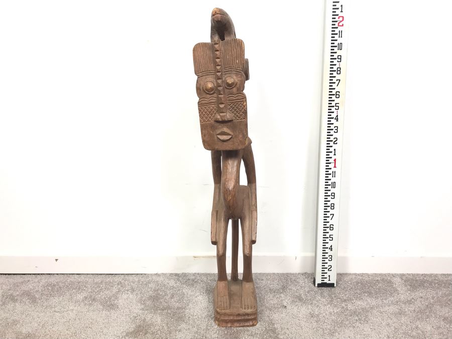 Large Wooden Hand Carved Ethnic Sculpture Figure 24'H [Photo 2]