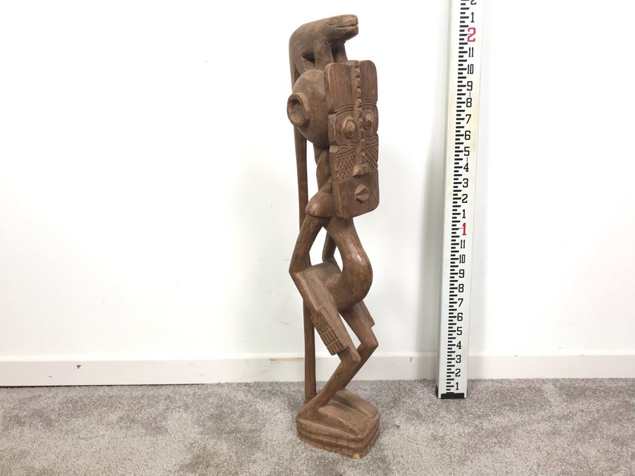 Large Wooden Hand Carved Ethnic Sculpture Figure 24'H [Photo 1]