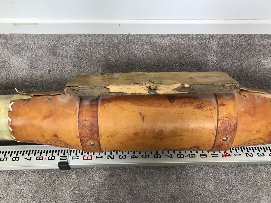 Large Mounted Steer Bull Horns With Tooled Leather 5' [Photo 10]