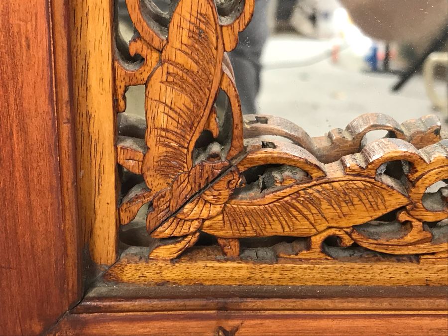 Stunning Antique Chinese Hand Carved Wooden Wall Mirror 22' X 35' - See Photos [Photo 18]