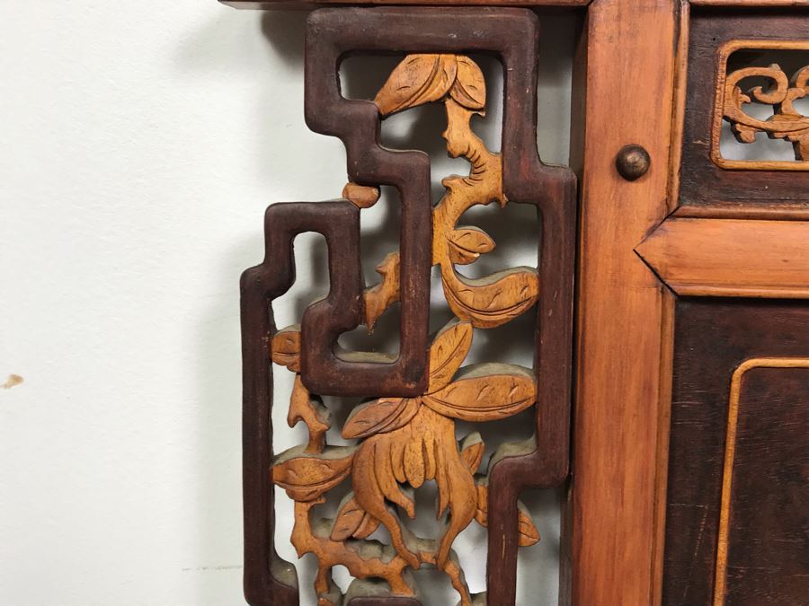 Stunning Antique Chinese Hand Carved Wooden Wall Mirror 22 X 35 See Photos 8833