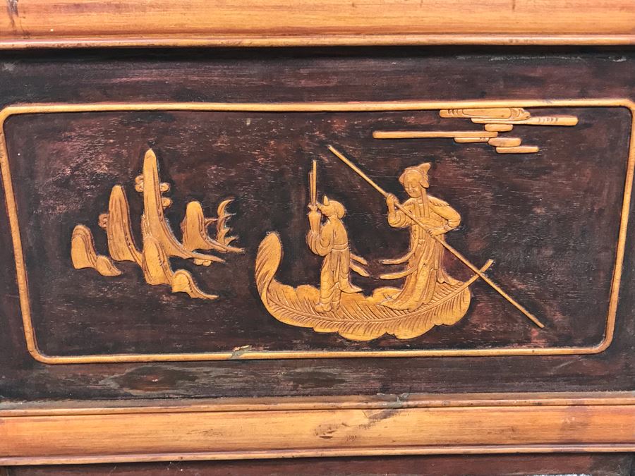 Stunning Antique Chinese Hand Carved Wooden Wall Mirror 22' X 35' - See Photos [Photo 15]