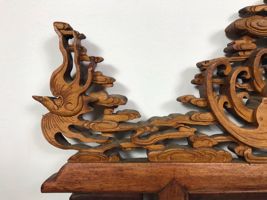 Stunning Antique Chinese Hand Carved Wooden Wall Mirror 22' X 35' - See Photos [Photo 21]