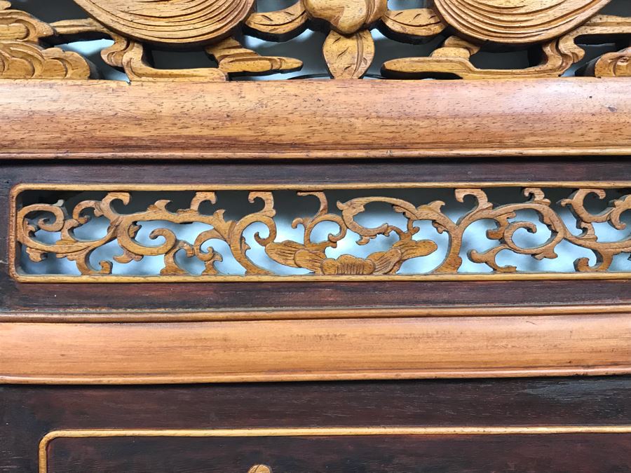 Stunning Antique Chinese Hand Carved Wooden Wall Mirror 22' X 35' - See Photos [Photo 11]