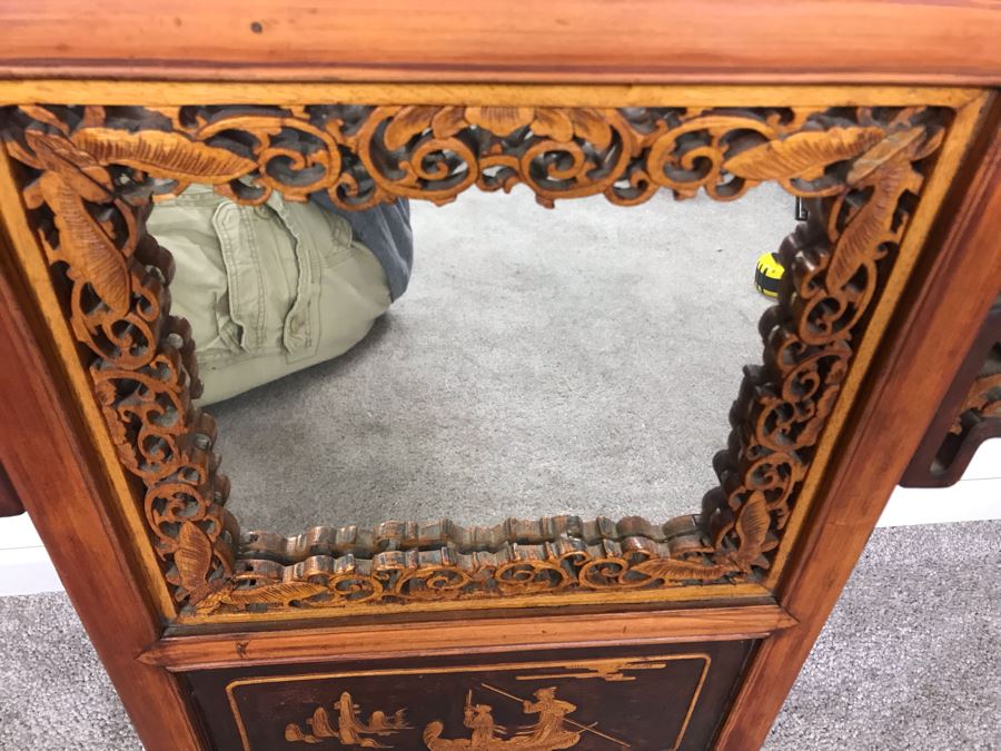 Stunning Antique Chinese Hand Carved Wooden Wall Mirror 22' X 35' - See Photos [Photo 20]