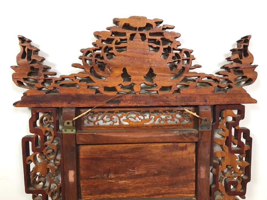 Stunning Antique Chinese Hand Carved Wooden Wall Mirror 22' X 35' - See Photos [Photo 24]
