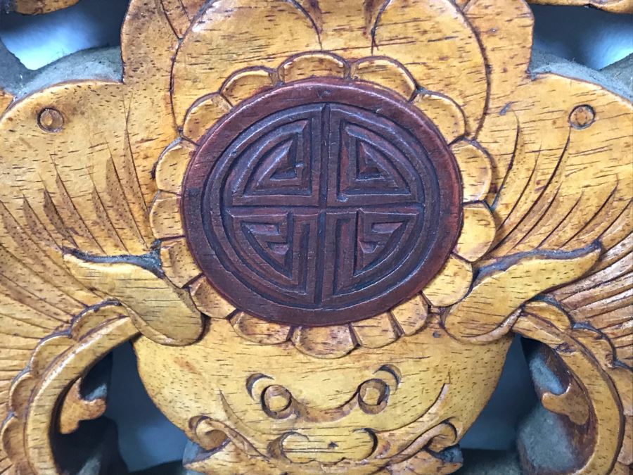 Stunning Antique Chinese Hand Carved Wooden Wall Mirror 22' X 35' - See Photos [Photo 6]